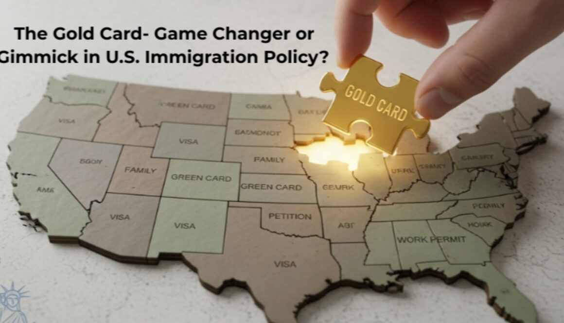 Infographic analyzing the legal challenges, costs, and EB-5 visa impacts of the new US Gold Card immigration policy initiative.