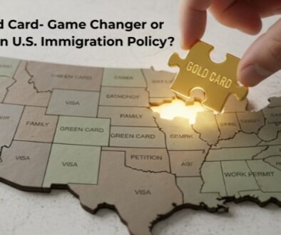 Infographic analyzing the legal challenges, costs, and EB-5 visa impacts of the new US Gold Card immigration policy initiative.